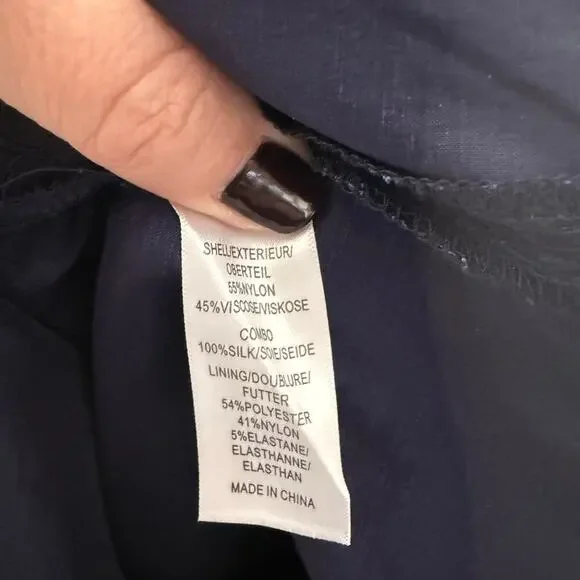 ADRIANNA PAPELL 12 Women's Lace Overlay Sheath Dress Peplum Navy Cocktail Short - Picture 11 of 14